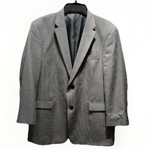 Tommy Hilfiger Mens 43 Gray Houndstooth Blazer Regular Fit Lined Tailored Preppy